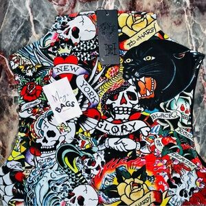 Ed Hardy: Retro Tattoo Spider Web Skull Mesh Crop Top